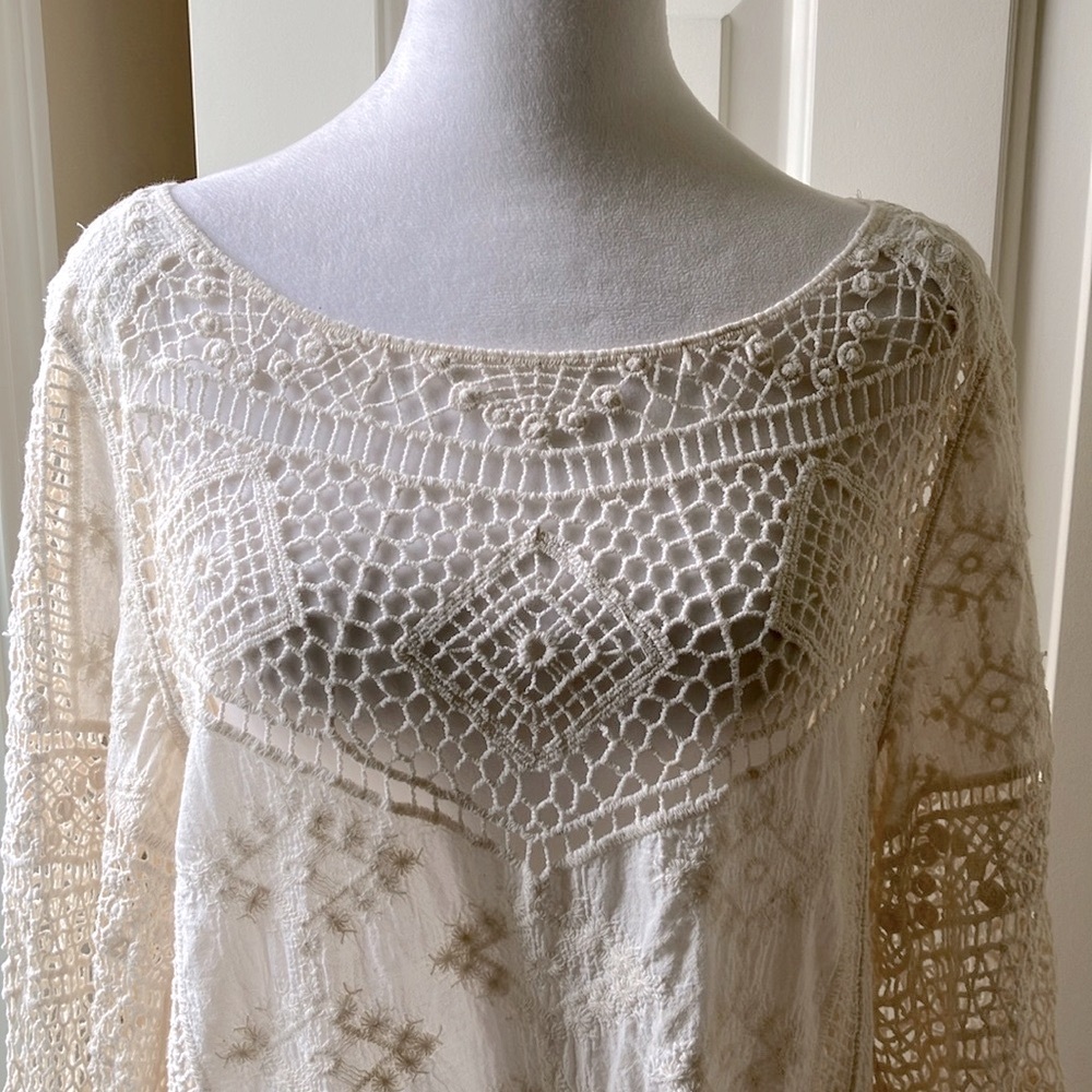 Democracy Crochet/Open Knit Relaxed Top Cream Size M - Picture 2 of 10